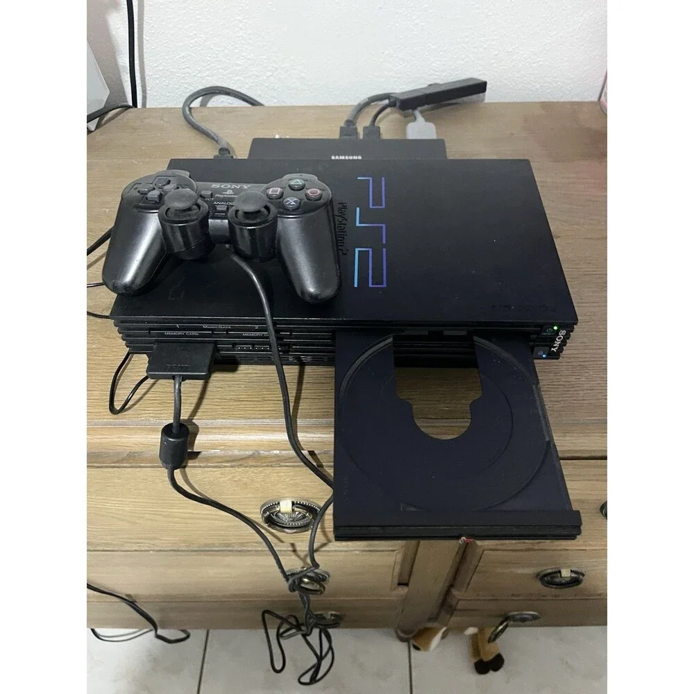 Sony PS2 Fat Console Bundle Lot WORKING W/ HDMI Adapter MultiTap 3 Games Control